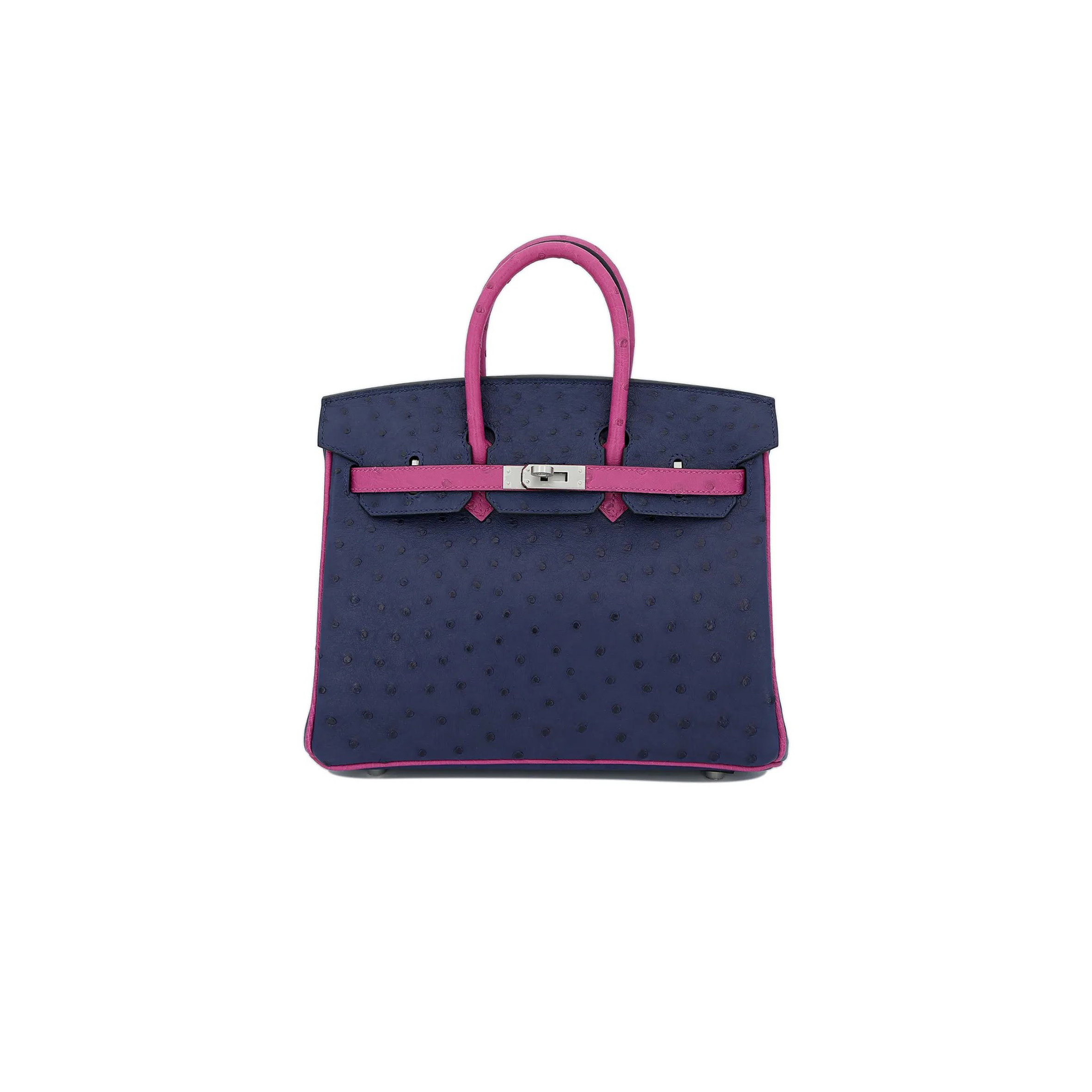 H**mes master birkin 30 ostrich leather iris rose purple silver buckle bag 1737634308 (30*23*15cm)